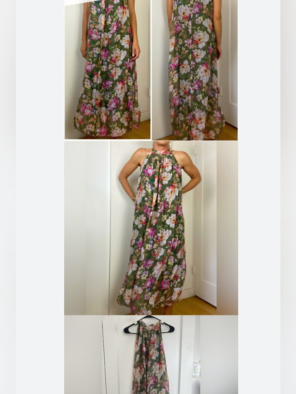 Bellambra Halter Maxi Dress in Olive Green Floral